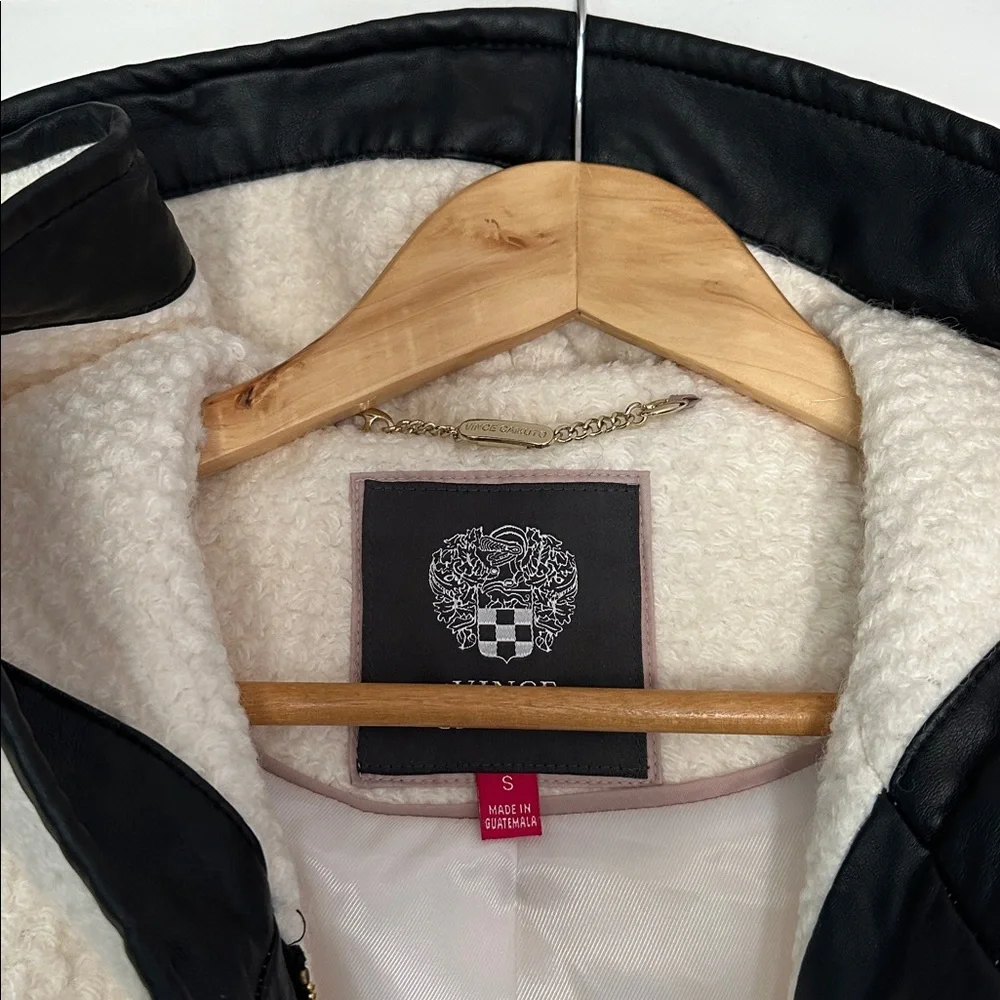 Vince Camuto Women's Ivory White and Black Faux Vegan Leather trim Hooded Coat - Picture 4 of 7